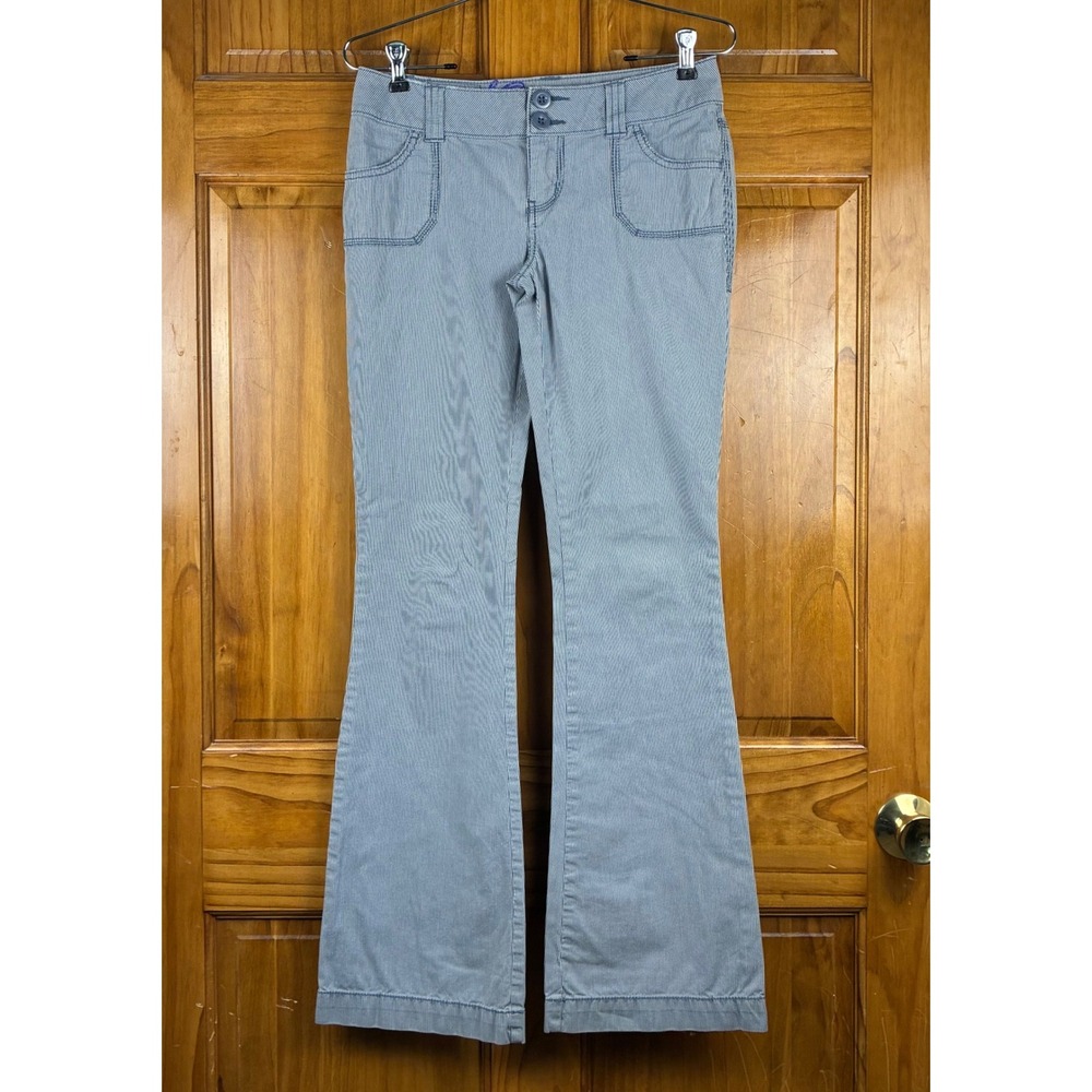 Womens Y2K Railroad Stripe Low Rise Flare Pants Blue White Size 3 Reg Pinstripe